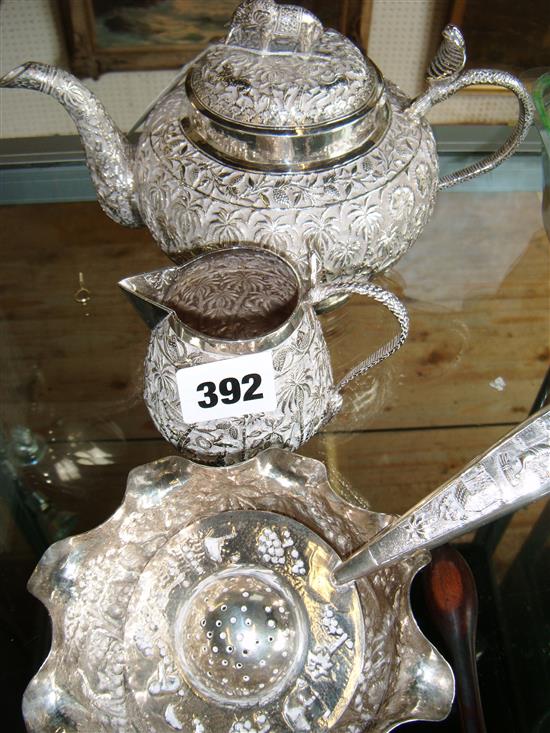 Indian silver teapot and 3 other items